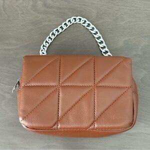 Women Satchel Brown Quilted Chain Handle Bag